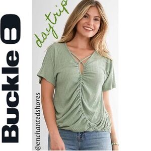 Daytrip Jadite Strappy Knit Surplice Top Criss Cross VNeck Buckle Brand Size XL